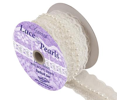 Eleganza Lace & Pearls 45mm x 5yds/4.57m White No.01 - Ribbons